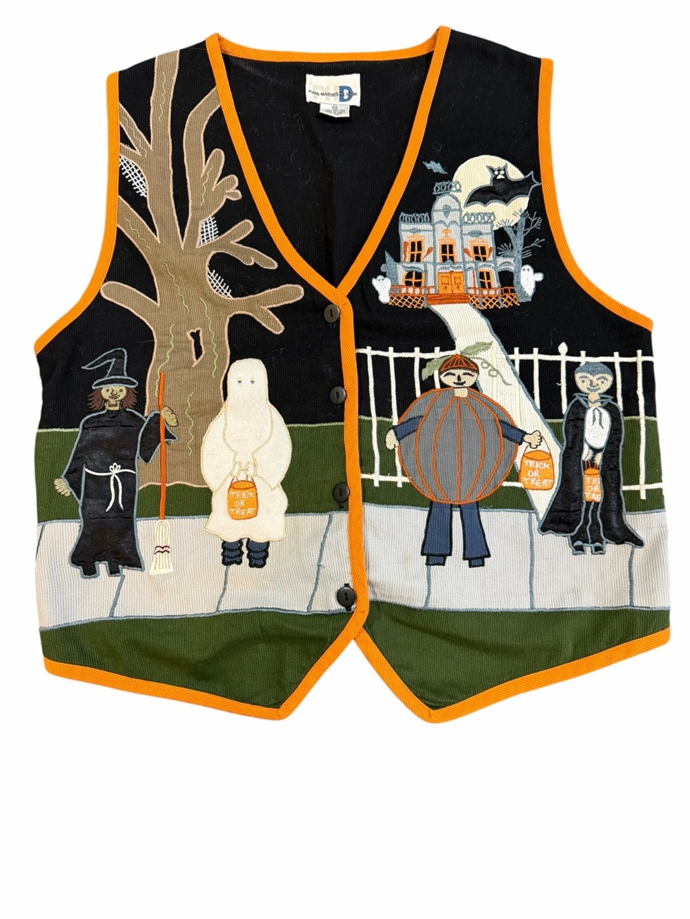 Vintage 90s Paul Harris Halloween Vest Med. Haunted House Pumpkin Ghost Witch
